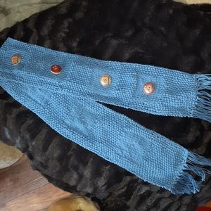 OWL BLUE SCARF- CUTE OWL BUTTONS-KNITTED